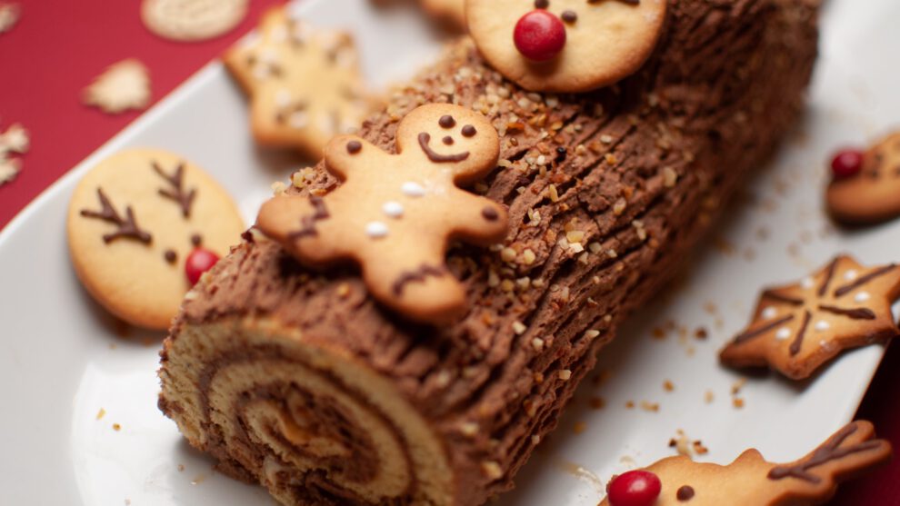 Kerststronk Yule Log Bûche de Noël kersttraditie toetje dessert taart cake